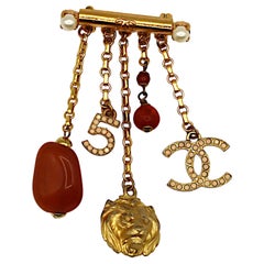 CHANEL Vintage Gold Tone Charm Brooch, Fall 2001