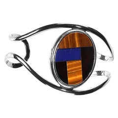 AJD Southwest Style Mosaic Oval Sitting Sterling Silver Bracelet