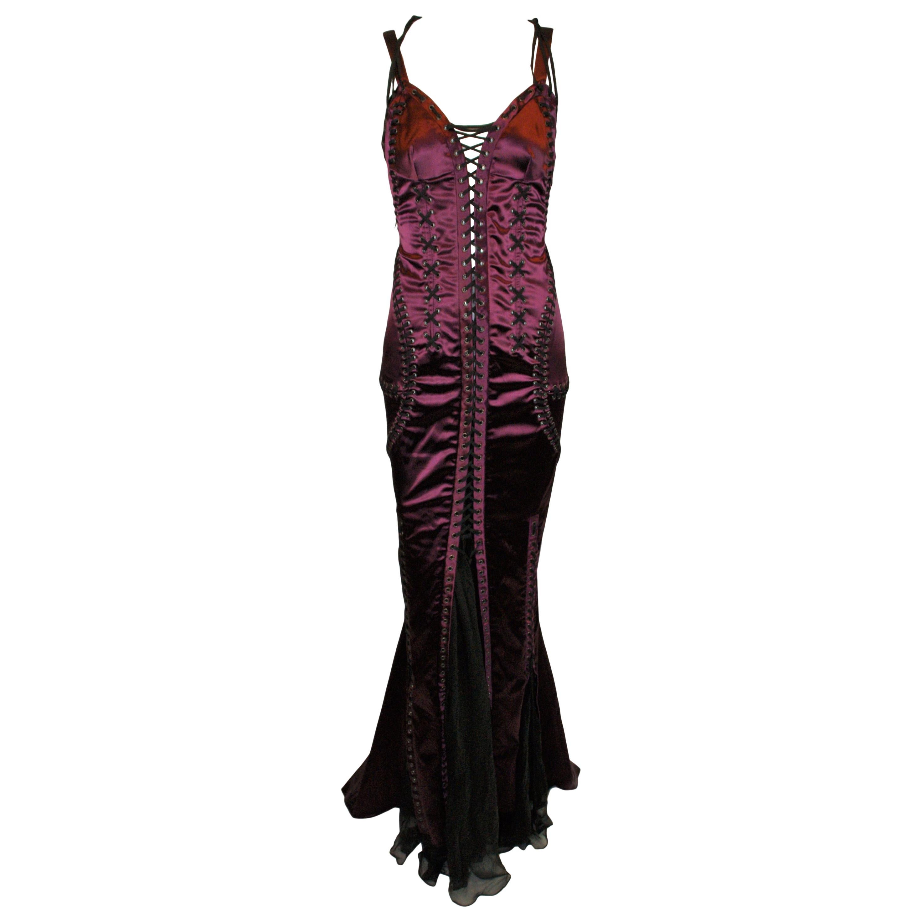 F/W 2003 Dolce & Gabbana Runway Burgundy Corset Gown Dress 