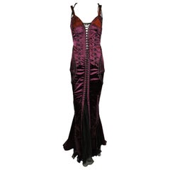 F/W 2003 Dolce & Gabbana Runway Burgundy Corset Gown Dress 