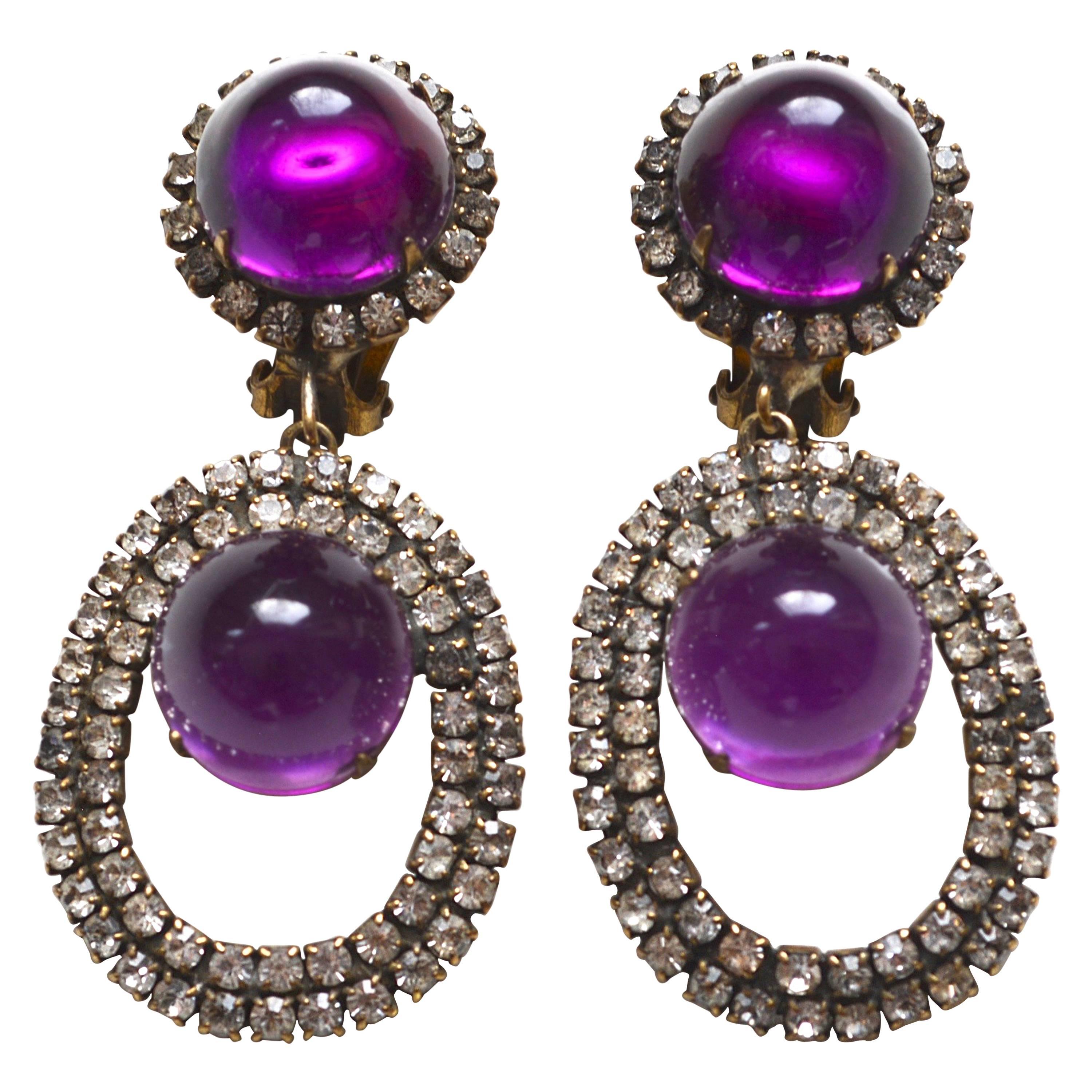 60s KJL Purple Drop Earrings For Sale