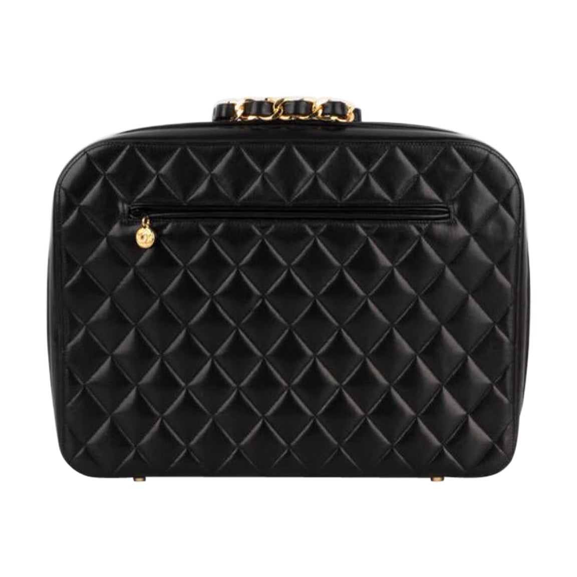 Bolso de negocios Chanel acolchado de piel de cordero negra, circa 1990 en venta