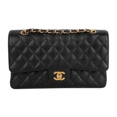 Chanel Schwarze gesteppte Tasche aus genarbtem Kalbsleder mit Kaviar, 2011
