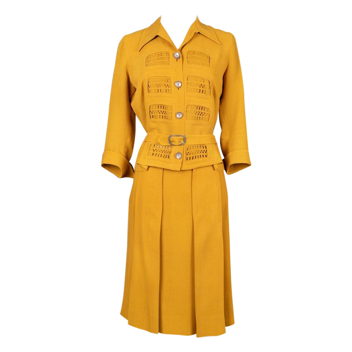 Vintage Mustard-Yellow Tone Crepe Set, 1940s For Sale
