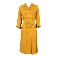 Mustard-Yellow Tone Krepp-Set, 1940er Jahre, Vintage