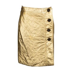 Yves Saint Laurent Topstitched Golden Leather Skirt