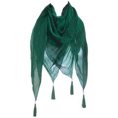 Ethereal C.1990 Sayoko Miyajima Micro Pleated Green Silk Chiffon Scarf 4