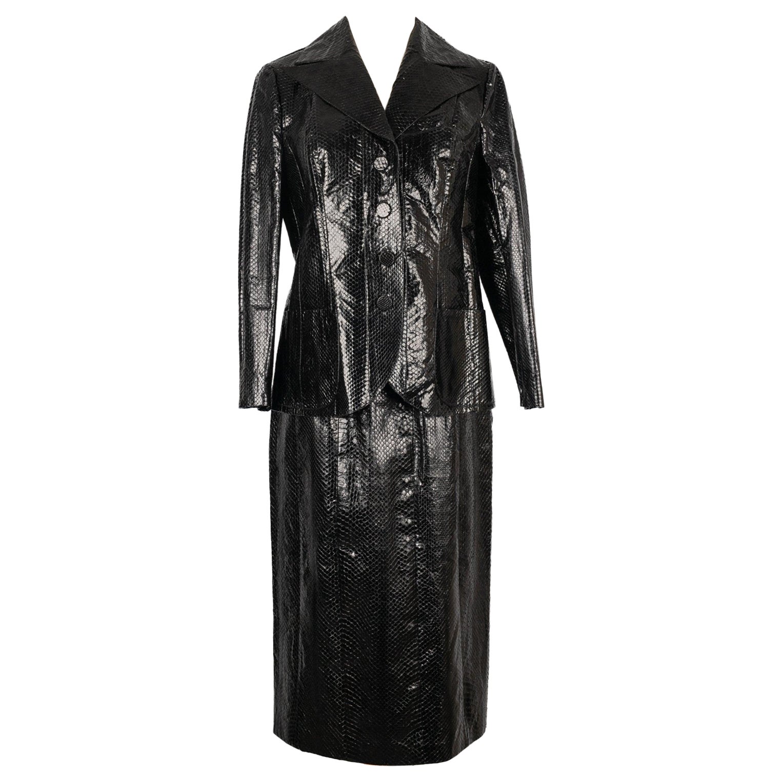 Schwarzes Schlangen-Set mit Jacke und geradem Rock, 1960er Jahre
