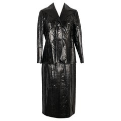Vintage Black Snake Set with Jacket and Straight Skirt, 1960s