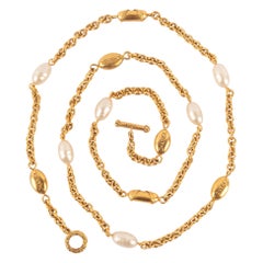 Chanel Golden Metal Necklace with Costume Pearls, 1990s