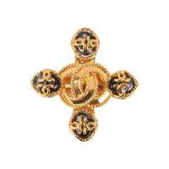 Chanel Cross Brooch with Blue Pearly Glass Paste Cabochons, 1995