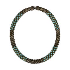 Ancient Short Necklace with Blue Glass Paste Cabochons, 1930s