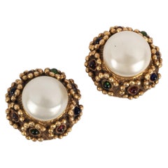 Chanel Earrings with Pearly Cabochon and Glass Paste