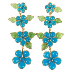 Augustine Golden Metal Earrings with Blue Glass Paste