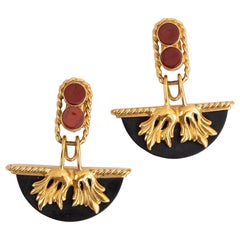 Ohrclips mit Holz- und Terrakotta-Cabochons