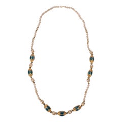 Collar vintage de perlas esmaltadas en azul