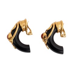 Wooden Ethnic Earrings with Wood and Cabochons