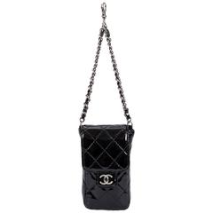 Chanel Black Patent Quilted Charm Purse on Chain 3