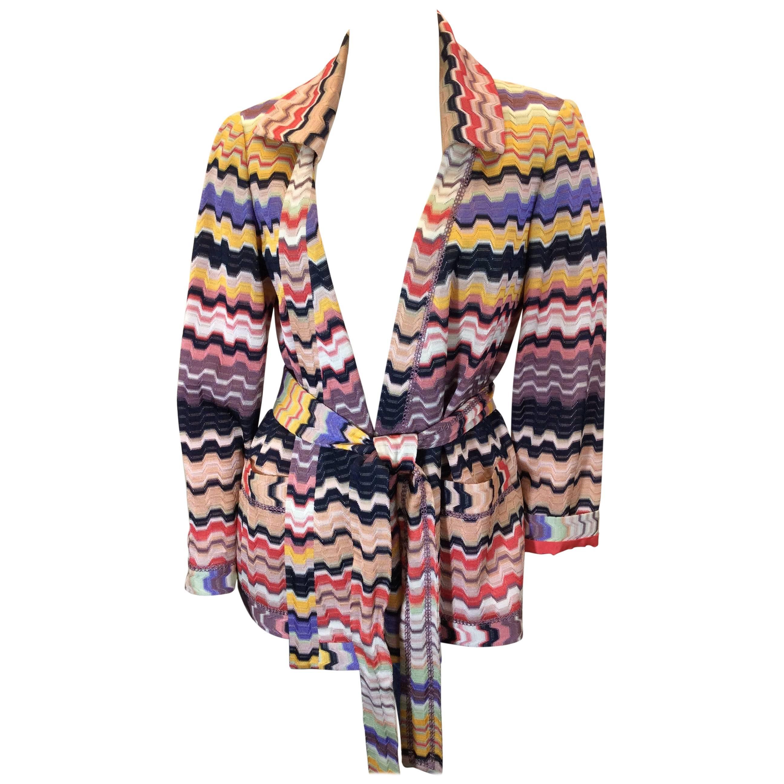 Missoni Multicolored Pattern Jacket with Tie Belt For Sale