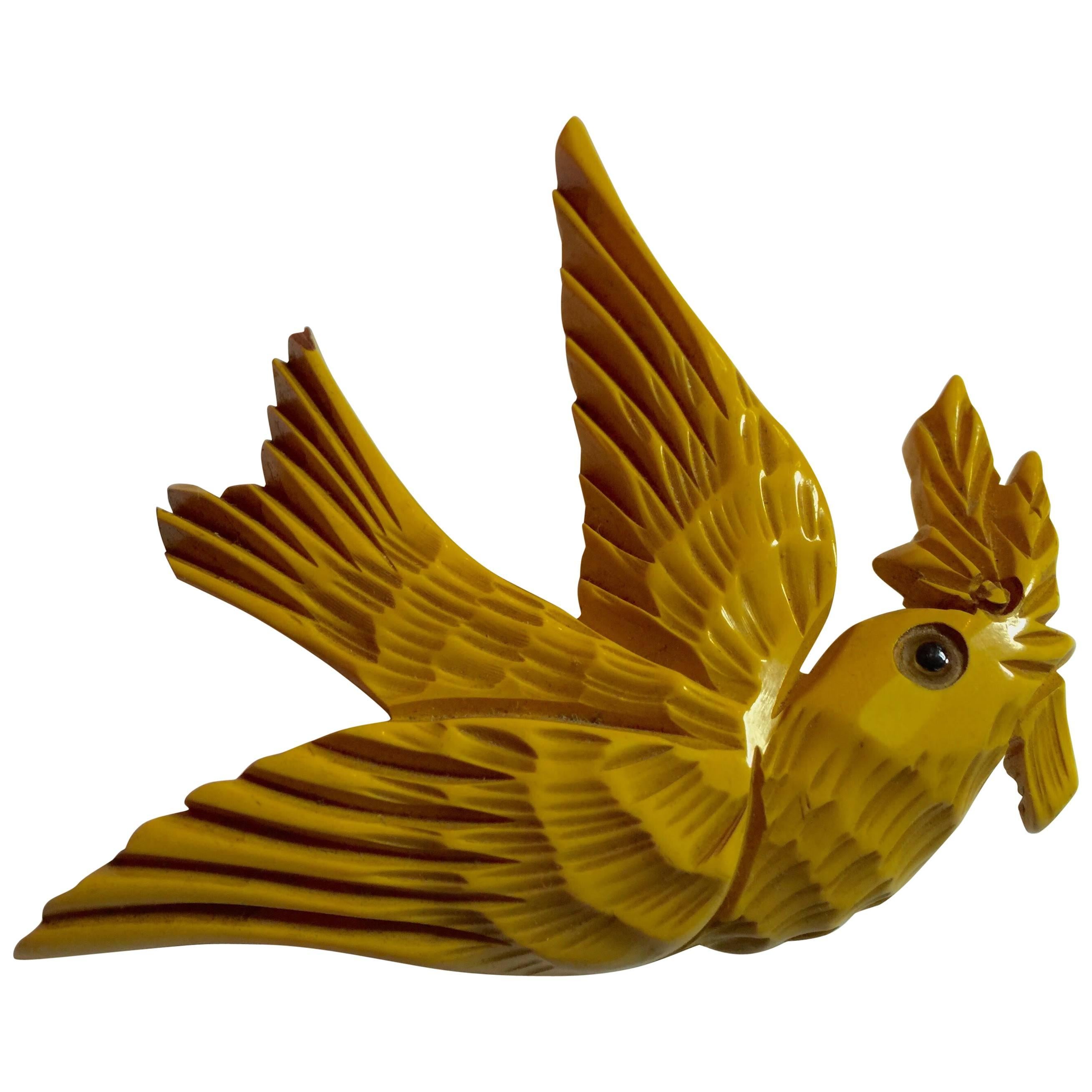 1930s Bakelite Dove with Olive Branch Bird Brooch Pin For Sale
