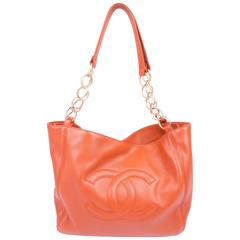 Chanel Shopper Tote Bag - orange leather