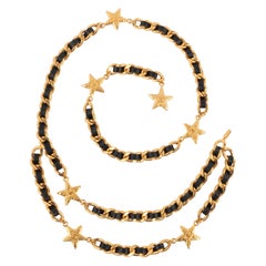 Chanel Starry Golden Metal and Black Leather Belt, 1995