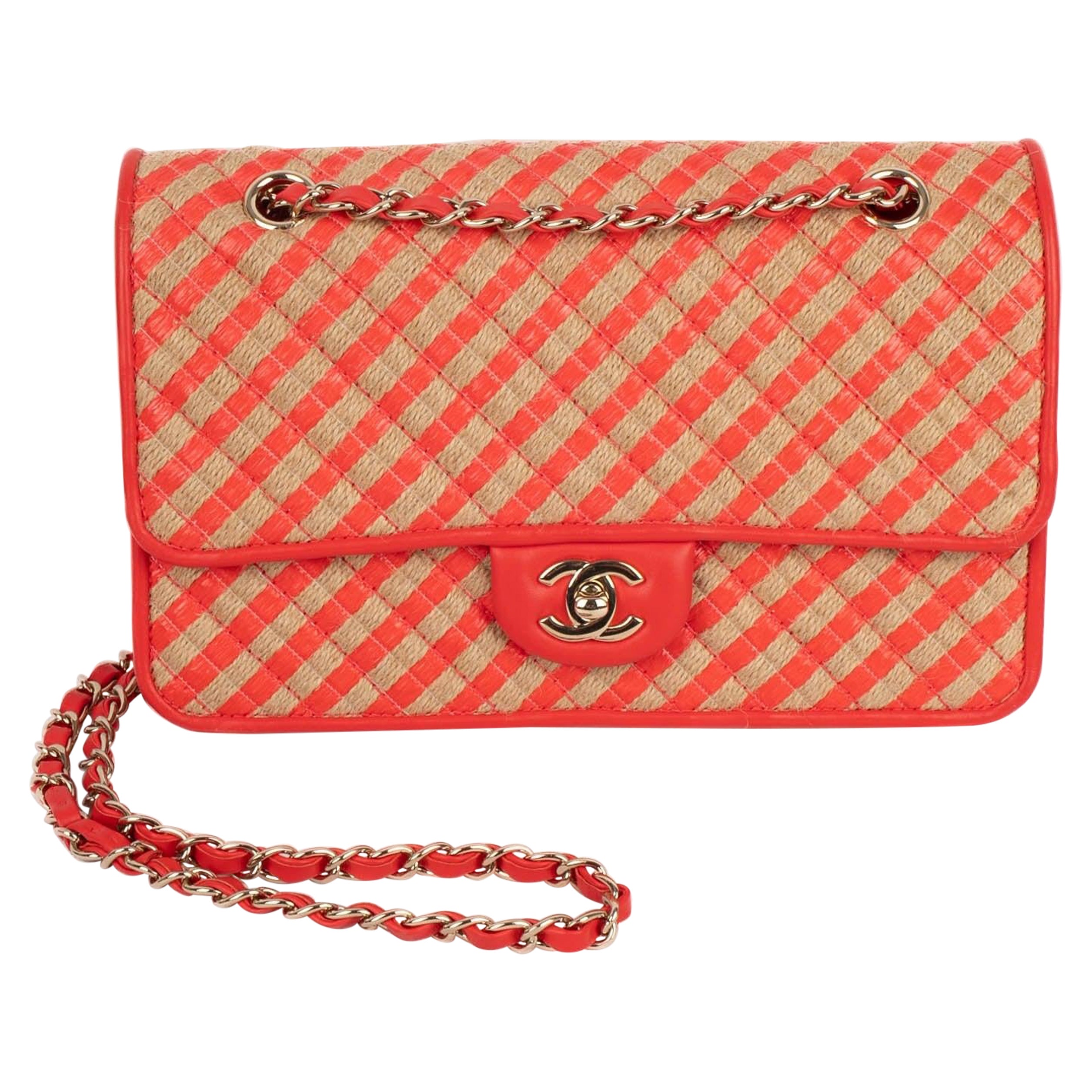 Chanel Bag of Natural Rope, Vermilion Raffia and Leather, 2021 For Sale