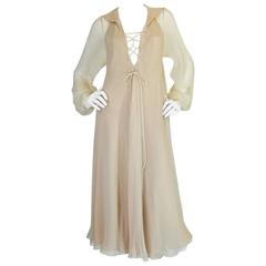 c1974 Halston Bias Cut Silk Chiffon Lace Up Dress 11