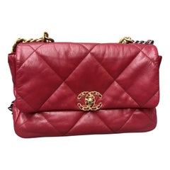 Chanel 19 Large Lambskin 1 Flap Red Dark Leather Bag
