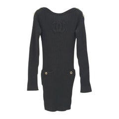 Chanel Black Cotton CC Logo Mini Dress