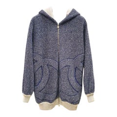 CHANEL  Blue Metallic Terry Zip-up Hoodie