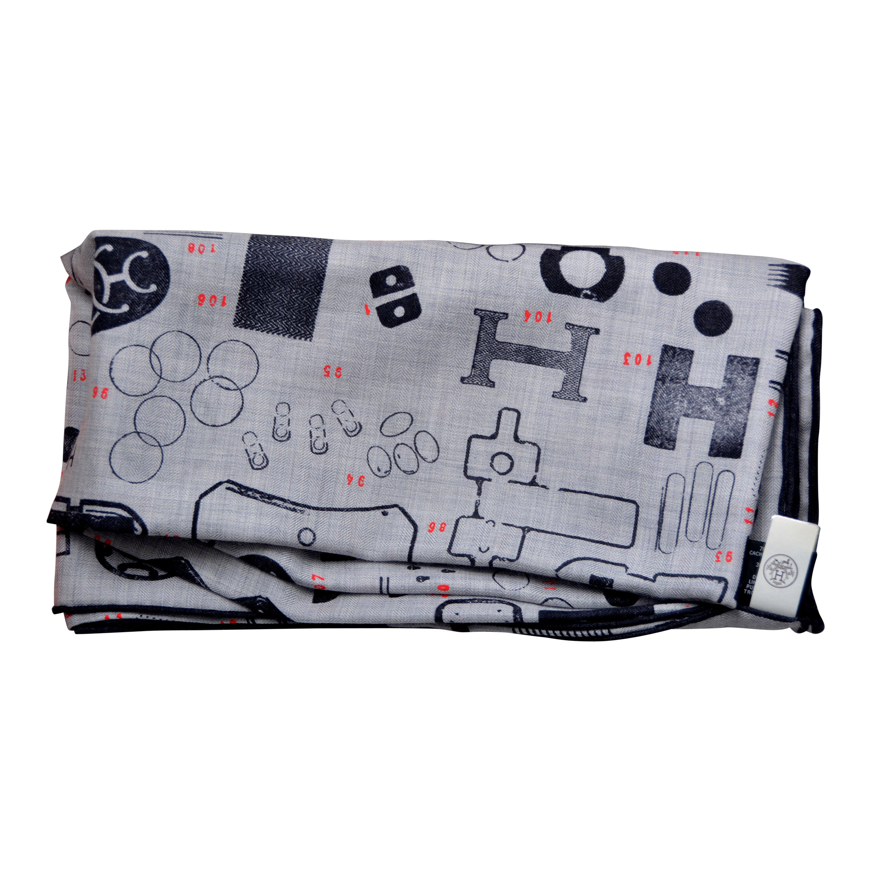 Hermes Antracita Gris  Bufanda TAMPONNABLE REMIX By Gianpaolo Pagni NUEVO  140 CM en venta