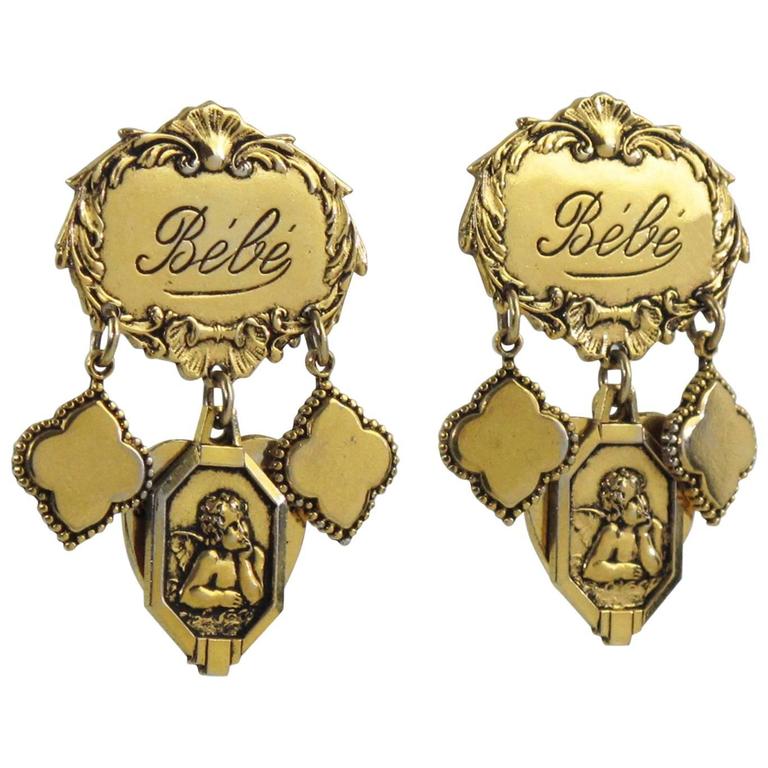Zoe Coste Paris Romantic Dangling Clip on Earrings with Gilt Charms