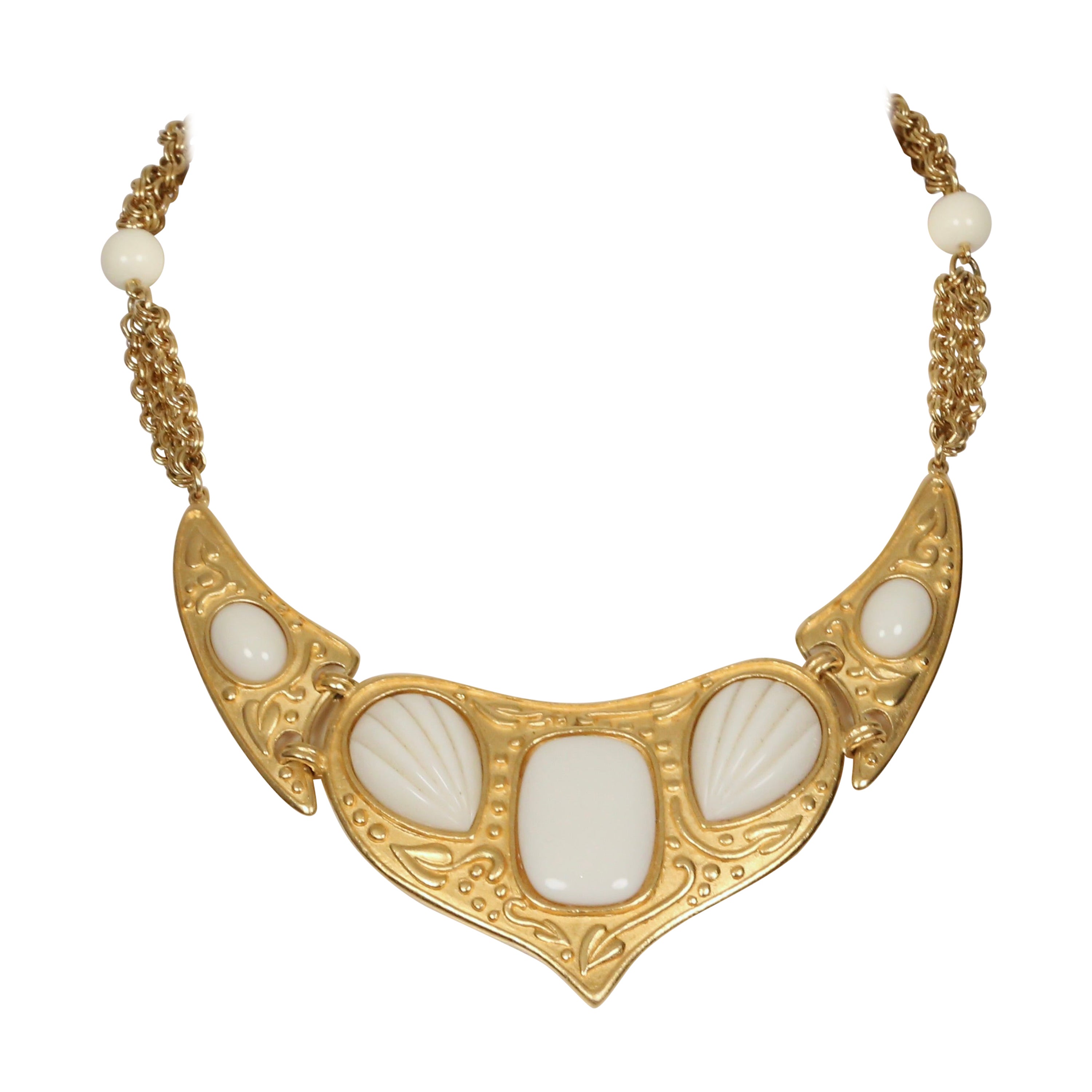 vintage 1970's YVES SAINT LAURENT Gilt Necklace With faux Ivory Resin