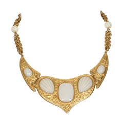 vintage años 70 YVES SAINT LAURENT Collar dorado con resina de imitación marfil
