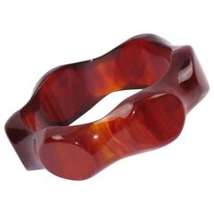 Bakelite Bracelet Bangle Translucent Cinnamon Marble Color Deep Carving 11