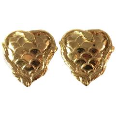 1980s Yves Saint Laurent Heart Earrings with Snakes Clip On Earrings