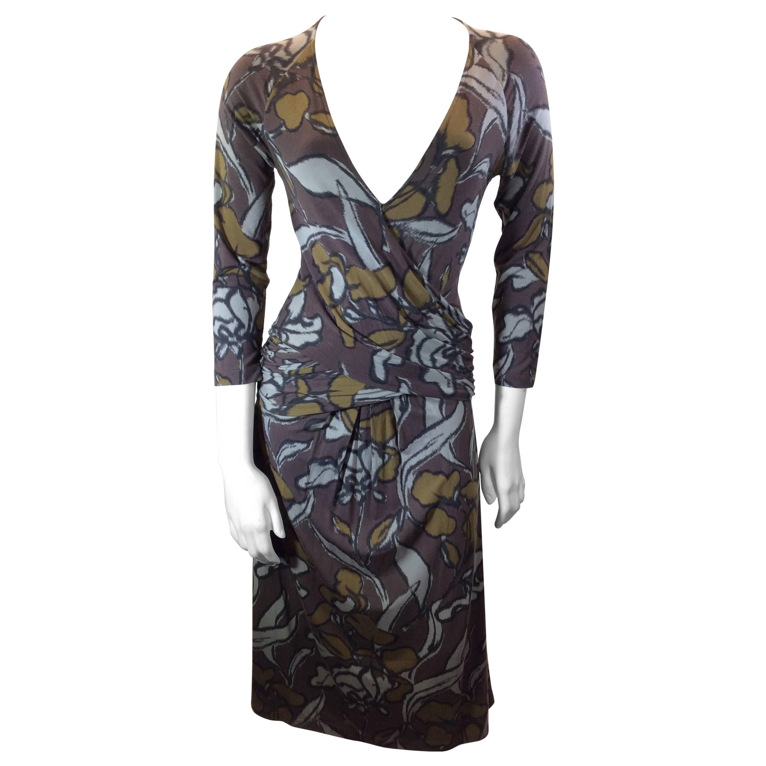 Etro Brown Print Wrap Dress For Sale