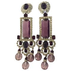 Magnificent Massive 21st Century Lawrence VRBA Faux Amethyst Drop Earrings