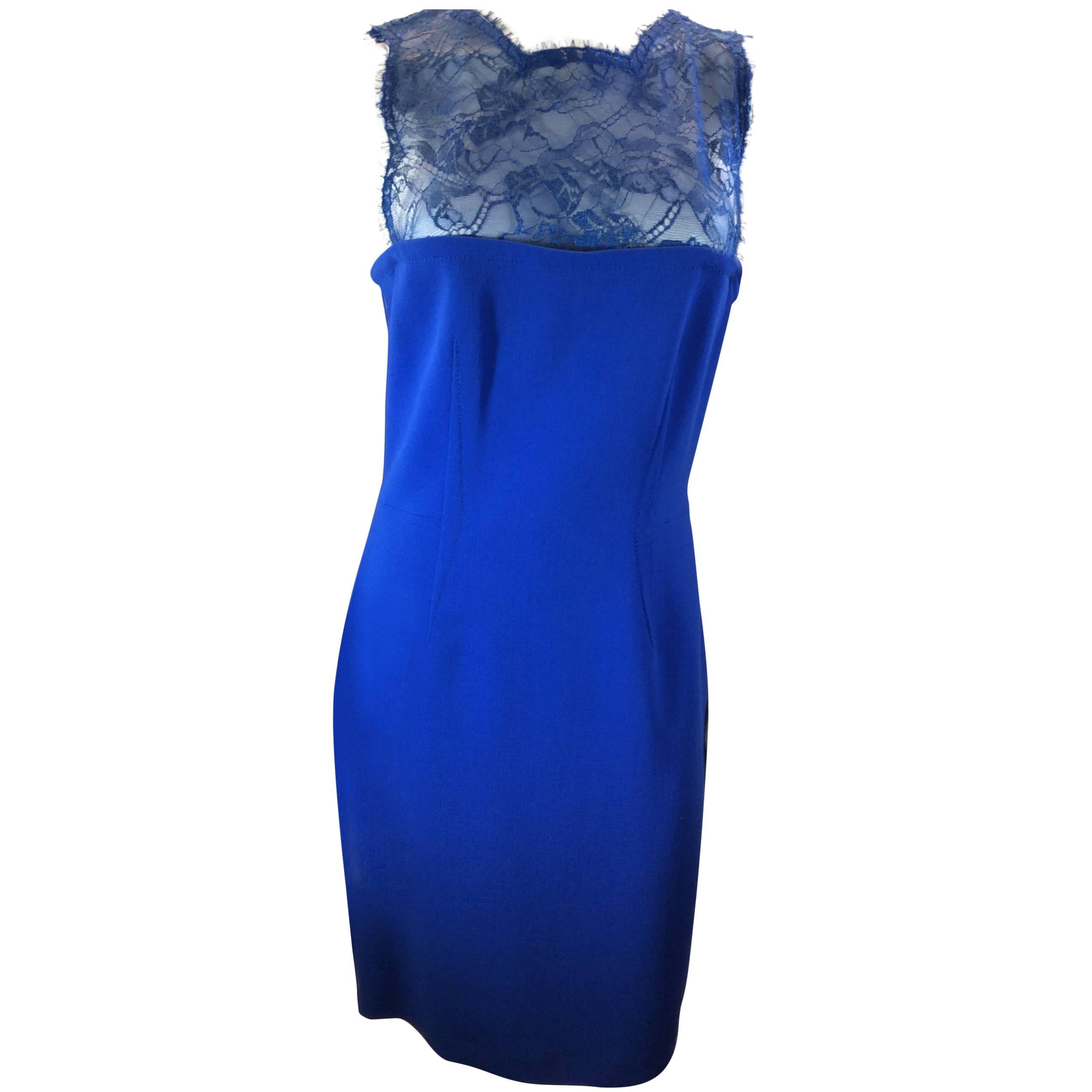 Emilio Pucci Royal Blue Crepe Lace Dress For Sale