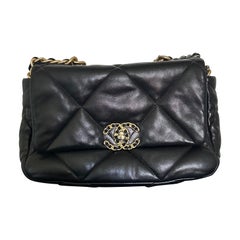 Chanel 19 Small Lambskin Black Leather Flap Bag