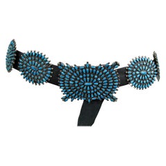 Sterling Silver Turquoise Petit Point Concho Belt Old Pawn V.M.B