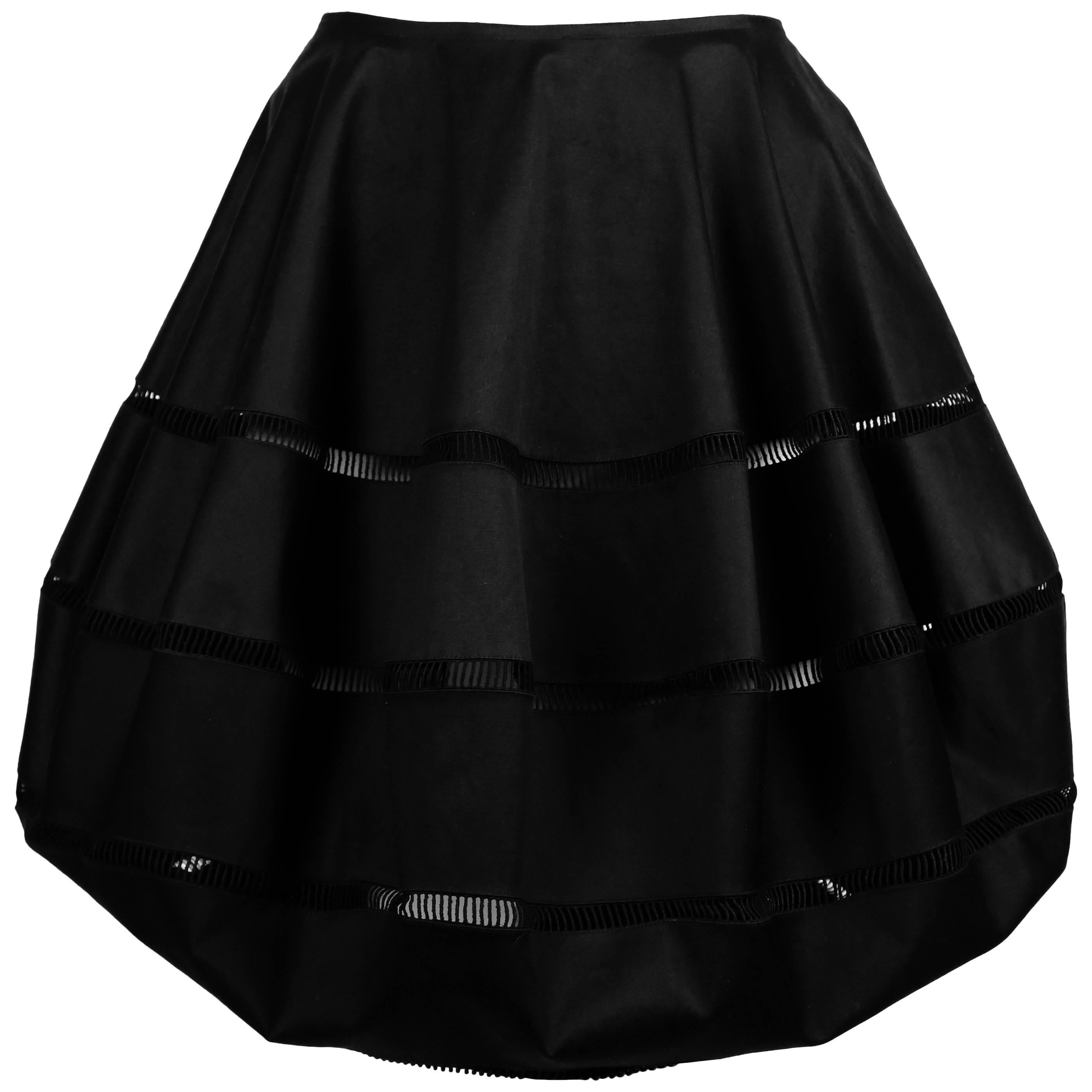 Azzedine Alaia polished cotton black bubble skirt with embroidered cut outs