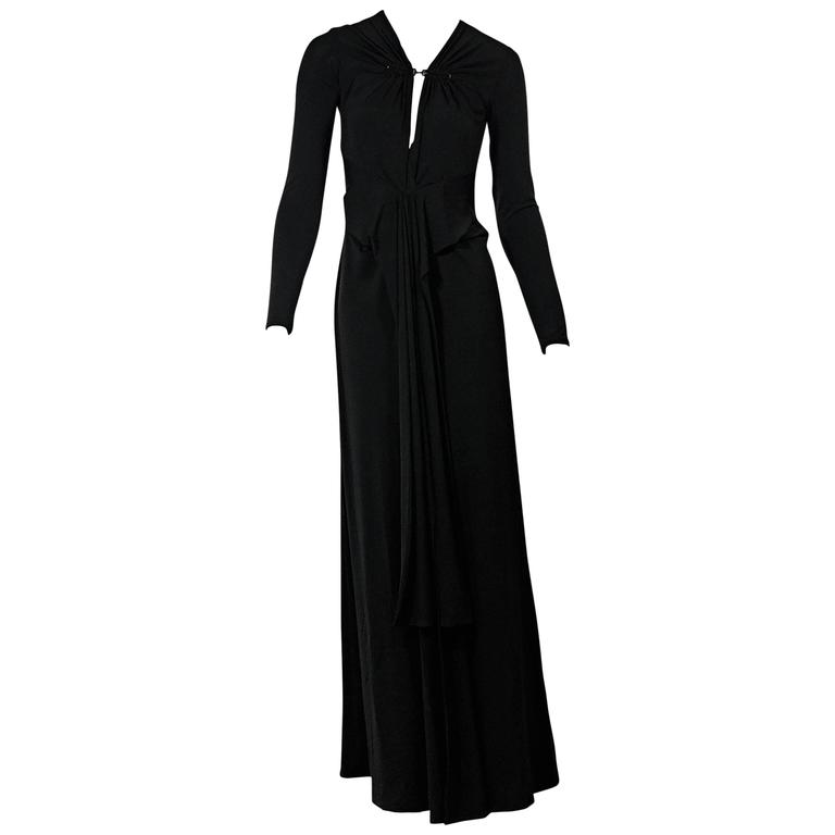 Black Halston Heritage Long-Sleeve Gown For Sale at 1stDibs
