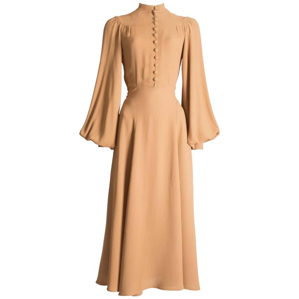 Ossie Clark caramel moss crepe mandarin collared dress, Circa 1970 at ...