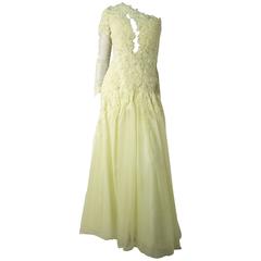 80s Yellow Lace Evening Gown 1