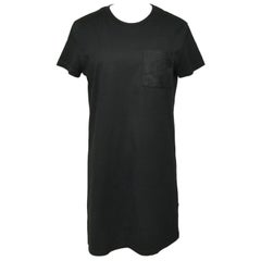 HERMES Dress T-Shirt Top Black Mosaique Embroidery Pocket Short Sleeve Crew Sz36