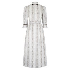 1970s White Floral Lace and Cotton Maxi Dress