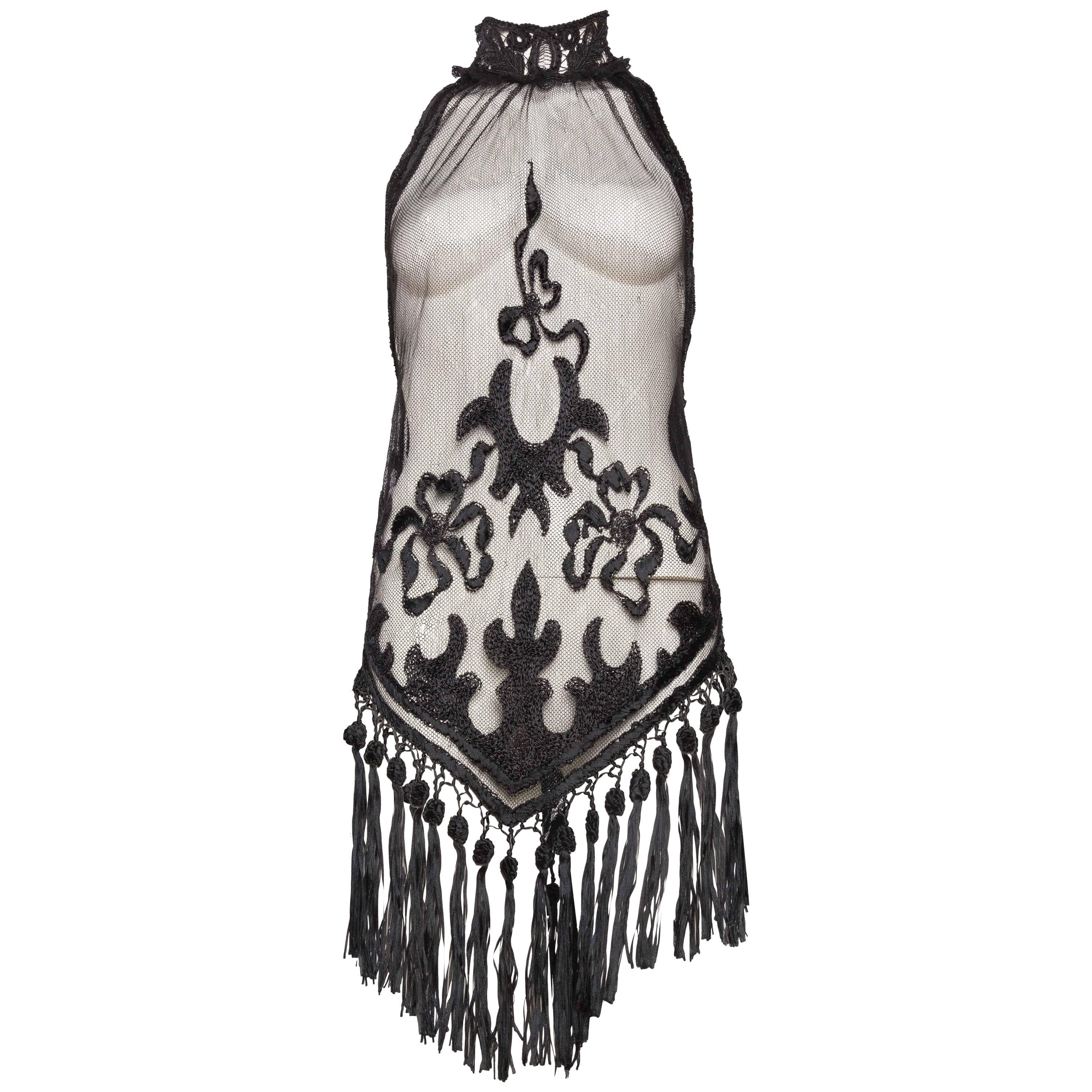 Sheer Mini Dress Made from Hand Embroidered Edwardian Net and antique Lace