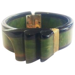 Antique Rare 1920s Bakelite Ribbon hinged clamper bangle bracelet